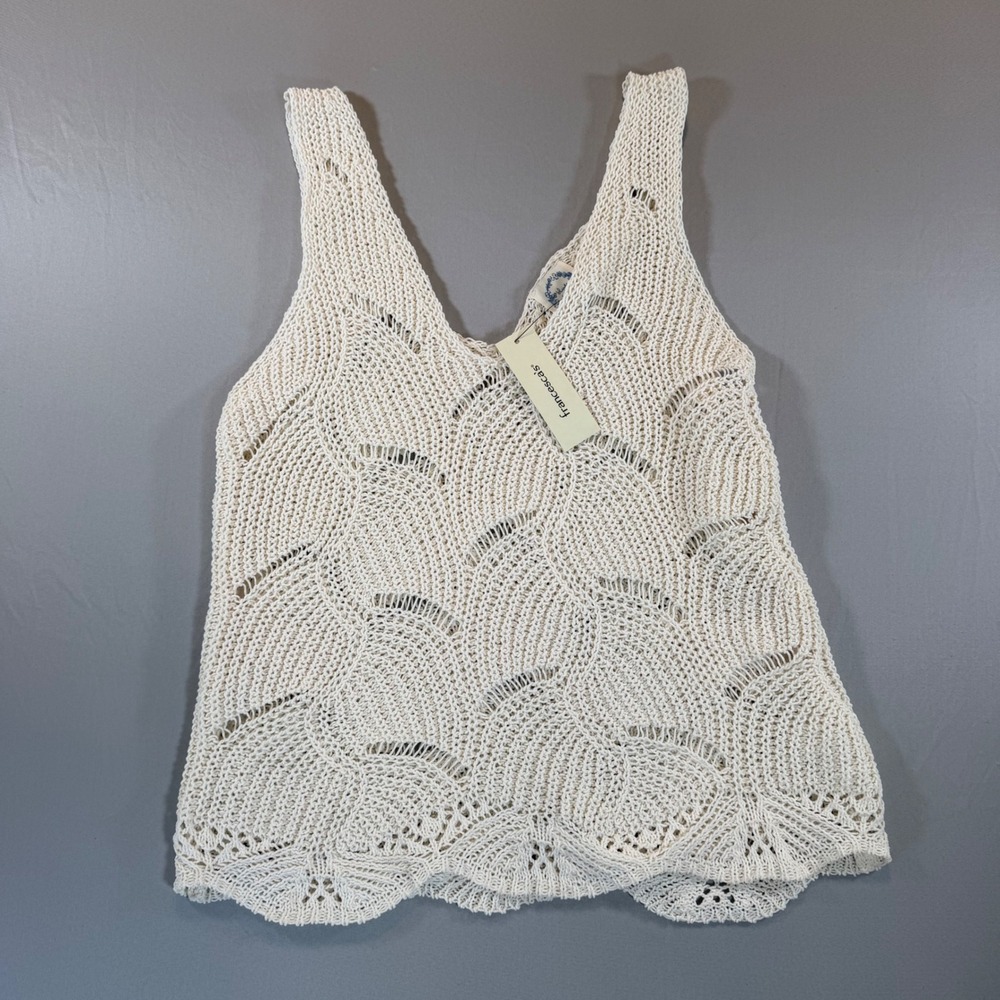 Ivory Crochet Knit Tank Top Scalloped Hem Francesca's Large NEW Festival Boho